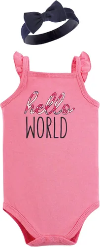 Vista 3 de Hudson Baby Conjunto de body sin mangas y diadema para niñas Conjunto de camiseta para bebés y niños pequeños Rosas azul marino rosa
