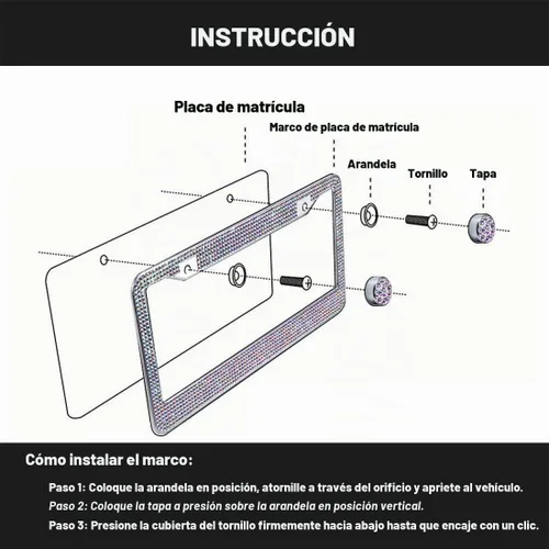 Vista 7 de Marcos de matrícula multicolor con diamantes de imitación brillantes para mujer, cubierta de matrícula de metal a prueba de óxido, accesorios