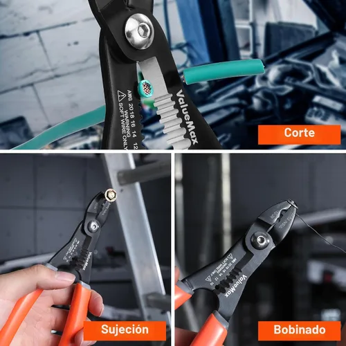 Vista 7 de ValueMax Herramienta pelacables 4 en 1, pelacables, crimpadora de cables, herramienta de crimpado de cables, alicates multifuncionales