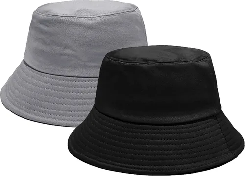 Vista 22 de PFFY 2 Packs Bucket Hat for Women Men Cotton Hats Sun Beach Fishing Cap 2 paquetes negro (reversible)