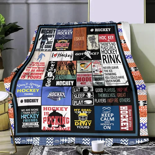 Vista 2 de Manta de hockey, regalos para niños y niños, suave y acogedora ropa de cama de hockey, manta de vellón, regalos de hockey para hombres y mujeres