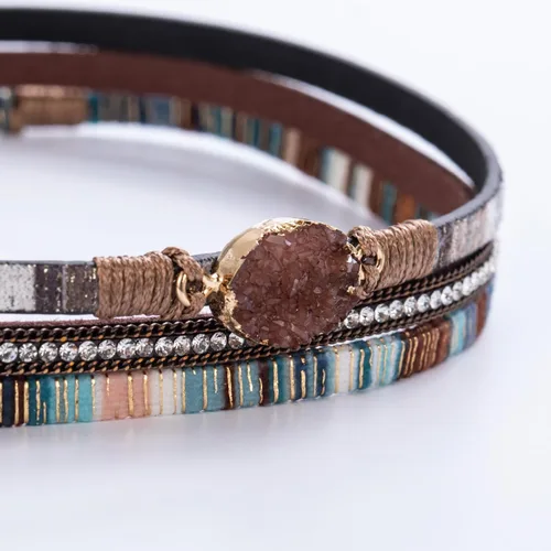 Vista 256 de FANCY SHINY - Pulsera de cuero estilo bohemio, pulsera de cuentas de cristal con cierre magnético, regalos de joyería para mujer