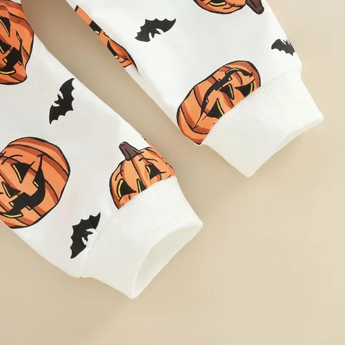 Vista 9 de Kayotuas Conjunto de camisa y pantalones de manga larga con cuello redondo para bebé, disfraz de calabaza, fantasma, calabaza, fantasma, camiseta