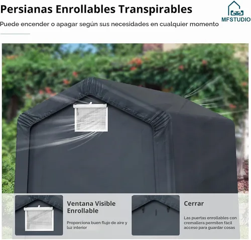 Vista 7 de MFSTUDIO Cobertizo portátil, tienda de campaña de almacenamiento de 6 x 10 pies, cobertizos para motocicleta, toldo resistente con puertas