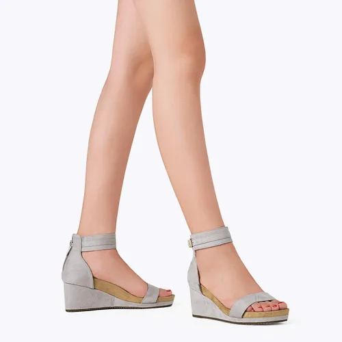 Vista 6 de Dream Pairs Sandalias de plataforma, con cuña y correa al tobillo, con hebilla y punta abierta, para mujer