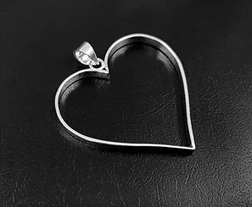 Vista 3 de Bisel abierto de plata de ley 925 genuina marco en forma de corazón en forma de corazón colgantes huecos ajuste encanto plata bricolaje