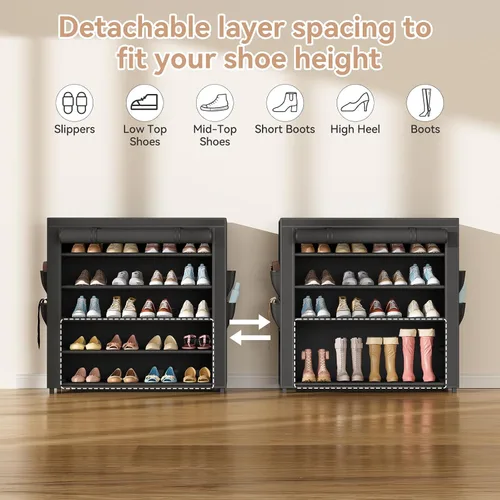 Vista 6 de LANTEFUL Zapatero con cubiertas, organizador de zapatos de 5 niveles de gran capacidad, estante para zapatos, 20-24 pares, ahorro de espacio, Negro