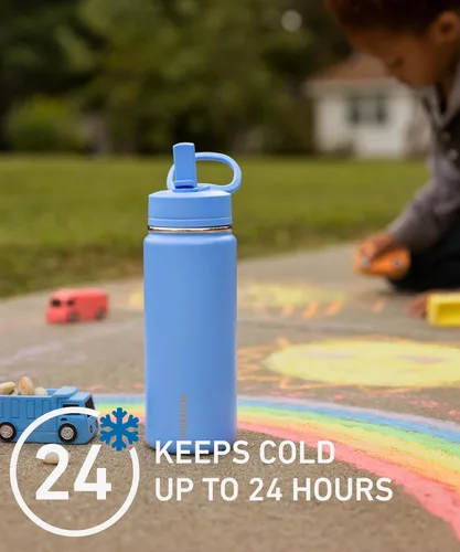 Vista 4 de Hydrapeak Mini botella de agua para niños de 20 onzas con tapa con pajilla, doble pared de acero inoxidable, a prueba de fugas y derrames, fría