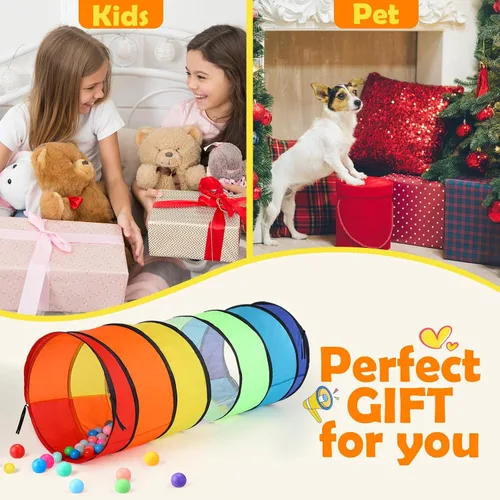 Vista 6 de 1 túnel de juego gigante de 27.6 pulgadas para niños y perros grandes, juguete colorido de túnel de gateo desplegable para niños pequeños con malla