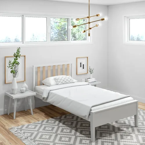 Vista 9 de Plank+Beam Base de cama individual moderna de madera maciza con cabecera de listones, plataforma escandinava con soporte de listones de madera, Negro