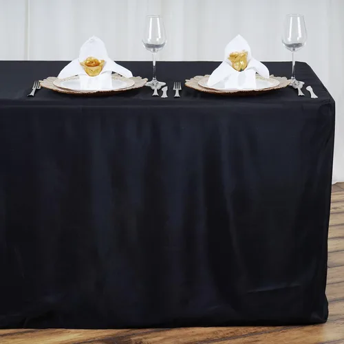 Vista 7 de BalsaCircle Mantel de poliéster ajustado beige de 8 pies para bodas, fiestas, eventos, mantelería