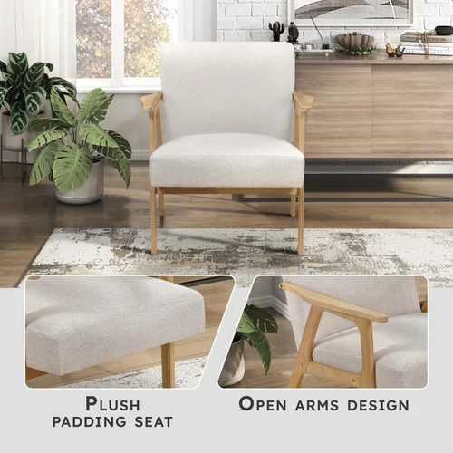 Vista 3 de Lexicon Silla decorativa moderna de mediados de siglo,Marco de madera Beige