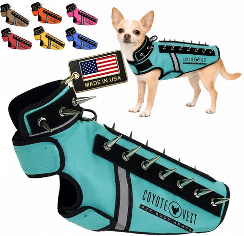 Vista 36 de CoyoteVest SpikeVest - Chaleco de arnés para perro, accesorios reflectantes para perros con picos para proteger a tu mascota de ataques de Raptor