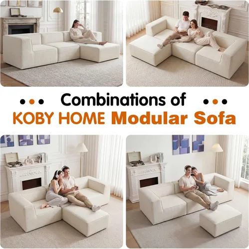 Vista 3 de Sofá Seccional Comprimido de 106" Sofás Modulares en Forma de L con Chaise, Espuma de Alta Densidad Sin Ensamblaje Requerido, 4 Piezas