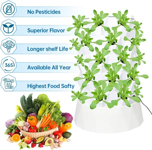 Vista 4 de Sistema de cultivo hidropónico de 40 macetas para acuaponía, torre de jardín, kit de cultivo aeropónico para interiores y exteriores, hierbas