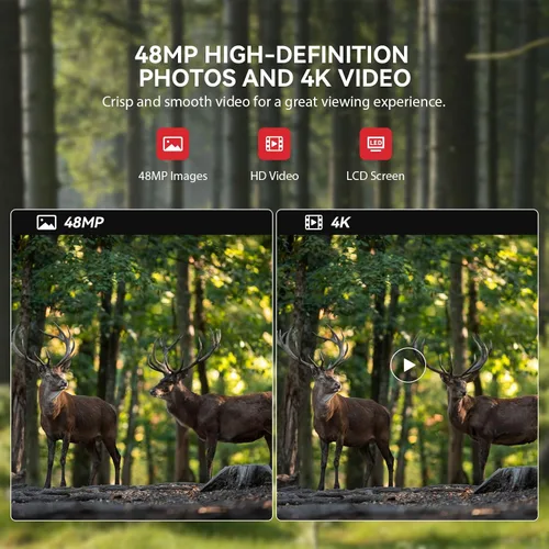Vista 3 de usogood Cámara de rastreo WiFi 4K 48MP, cámara de juego que envía imágenes al teléfono, 8 baterías y tarjeta de 32 GB, cámaras de rastro WiFi