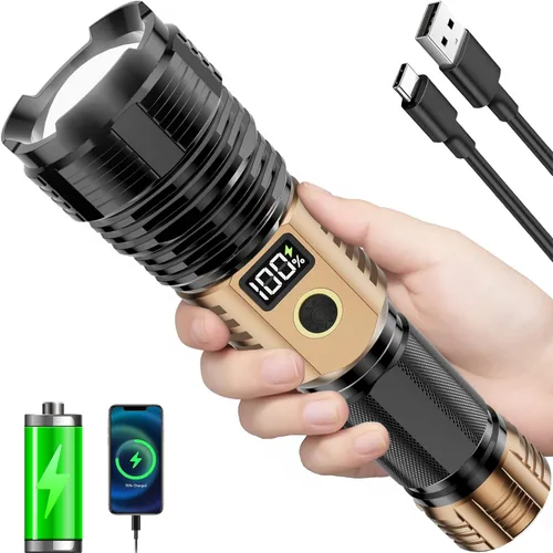 Vista 12 de Linternas recargables de alto lúmenes, 10000 lm LED súper brillante, linternas con zoom con pantalla digital LCD, 5 modos, impermeable, potente