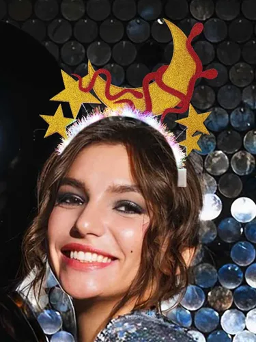 Vista 7 de Diadema iluminada con luces de estrella y luna, tocado intermitente, aros de serpiente, accesorios para el cabello, para fiestas de disfraces