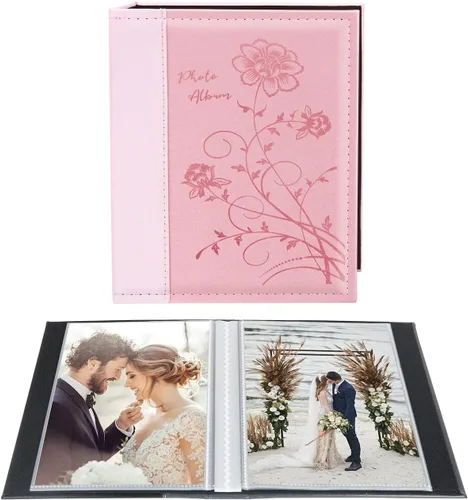 Vista 9 de Artmag Álbum de fotos de 5 x 7 pulgadas, con bolsillos transparentes para páginas transparentes, cubierta de piel, libro deslizante para álbum