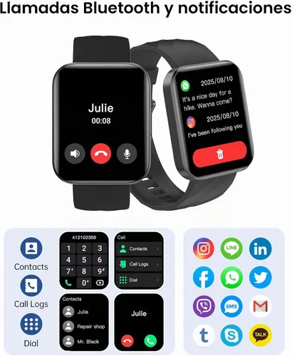 Vista 4 de Relojes inteligentes para mujeres y hombres con Bluetooth llamadas telefónicas compatibles con teléfonos iPhone/Android, monitor de ritmo cardíaco