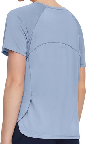 Vista 3 de Origiwish Camiseta de entrenamiento de manga corta para mujer, de secado rápido, para correr, gimnasio, atlética, casual, para yoga