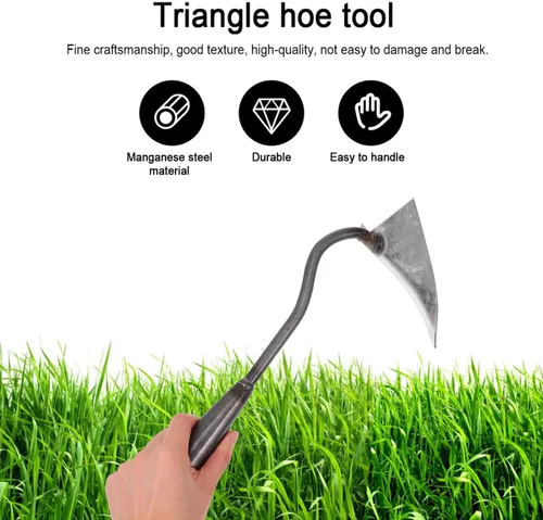Vista 3 de DOITOOL Cultivador manual de jardín triangular de 12.4 pulgadas con cabeza de hierro resistente para excavación de suelo, deshierbe y abono
