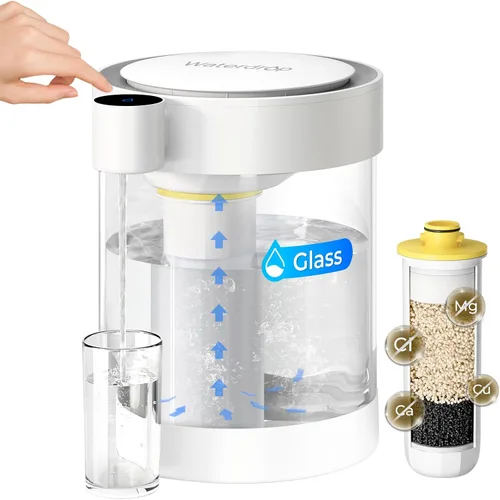 Vista 12 de Waterdrop 0 TDS - Dispensador de filtro de agua eléctrico de vidrio para encimera, grande de 22 tazas, sistema de filtración de agua instantánea