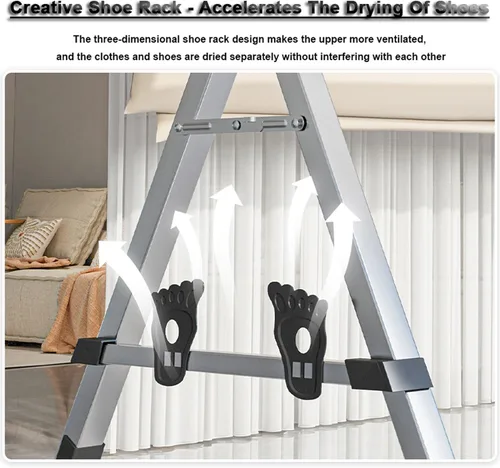 Vista 4 de Estante de secado de ropa plegable para interiores y exteriores, estante de lavandería ajustable y plegable, estante de ropa de acero inoxidable