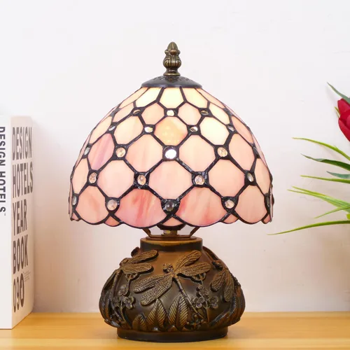 Vista 10 de Pequeña Lámpara Tiffany Mini Lámpara de Mesa de Vidrio Manchado Estilo Perla Púrpura Seta Lámpara de Acento 8X11 Pulgadas