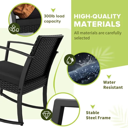 Vista 2 de Homall - Juego de muebles de patio de 3 piezas de resina para uso en exteriores - Juego de bistró con sillas de columpio acolchadas y mesa para Negro