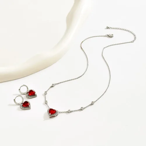 Vista 5 de Heart Pendant Necklace Earring Set for Women with Gift Box CZ Jewelry