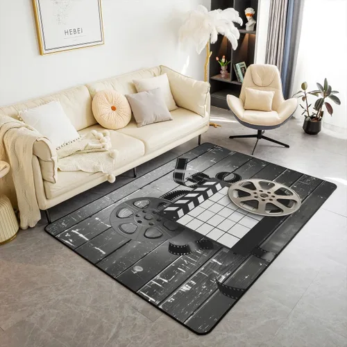 Vista 31 de Homewish Alfombra antideslizante de cine de teatro, alfombra de película retro con palomitas de maíz para interiores, alfombra de entrada, noche