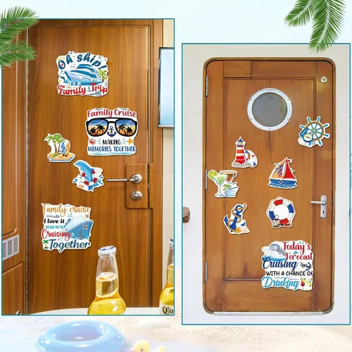 Vista 5 de Decoraciones magnéticas para puerta de crucero, 12 piezas de imanes náuticos tropicales familiares para crucero, divertidos letreros magnéticos
