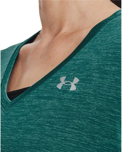 Vista 3 de Under Armour Tech Camiseta de manga corta y cuello en V para mujer, jaspeada