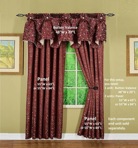 Vista 6 de Today's Curtain Madison - Cenefa reversible con botones, 20 pulgadas de largo, color burdeos