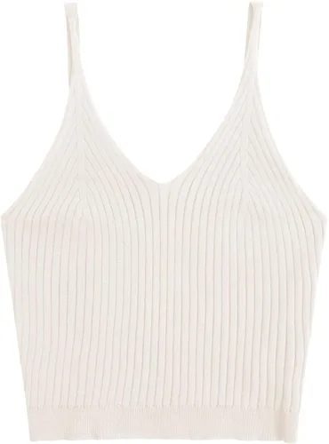 Vista 7 de SweatyRocks Camiseta corta de punto con cuello en V para mujer Albaricoque
