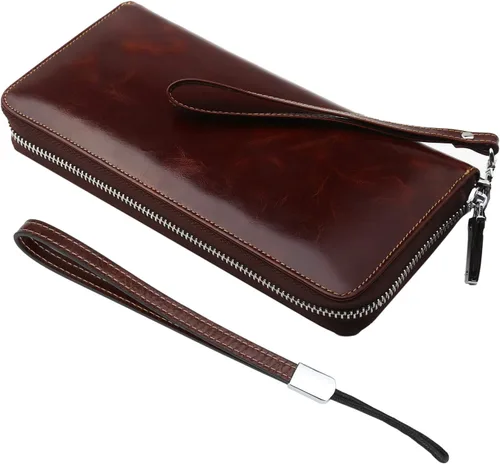 Vista 15 de Lavemi Pequeña cartera compacta para mujer, con bloqueo RFID, de piel auténtica, plegable, con ventanas de identificación