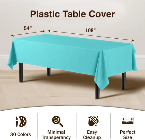 Vista 3 de Party Solids Mantel rectangular de plástico color azul aguamarina, 54 x 108 pulgadas, paquete de 24