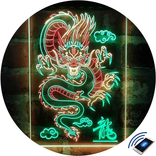 Vista 3 de ADVPRO Dragón chino en la nube palabra tricolor LED neón signo verde y rojo y amarillo 7.9 x 12.6 pulgadas st9s23-i3225-gry