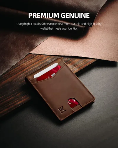 Vista 3 de MIROMIHO Cartera de piel auténtica para hombre, delgada con clip para dinero, caja de regalo, Café (Crazy Horse Brown), Minimalista