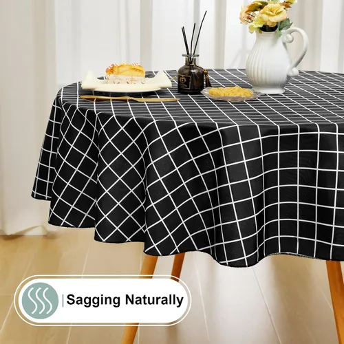 Vista 7 de misaya 6 Pack Round Waterproof Fabric Table Cloth, Plaid Stain Resistant Polyester Tablecloth, Washable Cloth Table Cover for Dining Room, Outdoor