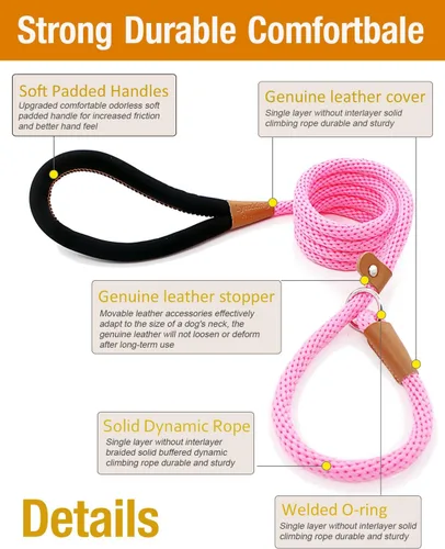 Vista 2 de Correa clásica para perro, correa de nailon resistente, correas de plomo para perros, mango acolchado, para caminar, entrenamiento, correa