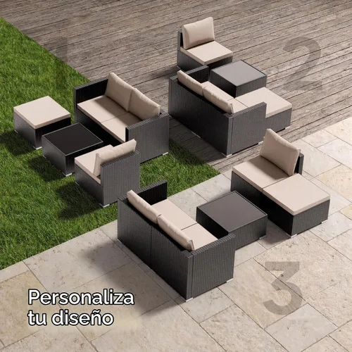 Vista 6 de Skyfish Juego de muebles de patio, reposabrazos anchos, sofá modular de mimbre para todo tipo de clima, 5 piezas para exteriores con diván, juego