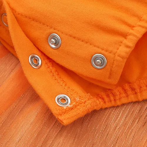 Vista 6 de Patgoal Disfraz de calabaza para bebés y niñas vestido de falda de tul tutú de Halloween para recién nacidos para niñas pequeñas enterizos de sonrisa