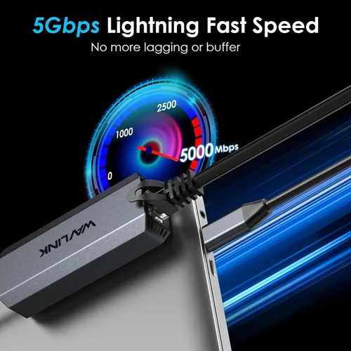 Vista 2 de Adaptador USB C a Ethernet de 5 Gbps WAVLINK Adaptador de red Ethernet LAN Gigabit USB tipo C a RJ45 para Windows, Mac OS, iPad OS y más