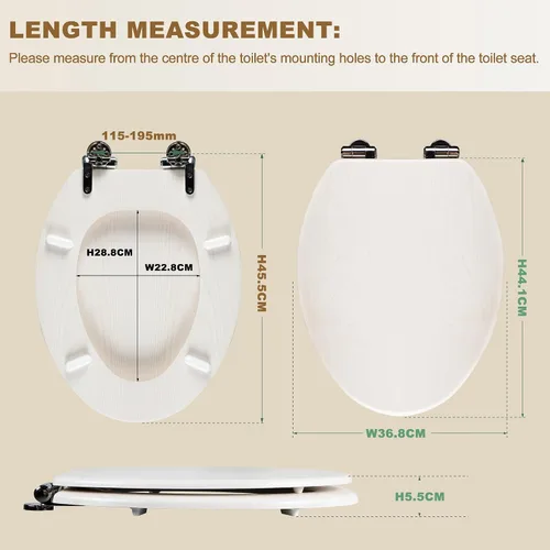 Vista 3 de Angel Shield Asiento de inodoro blanco de madera alargado con cierre silencioso 18.5" Bisagras de metal de liberación rápida, ajuste ajustable