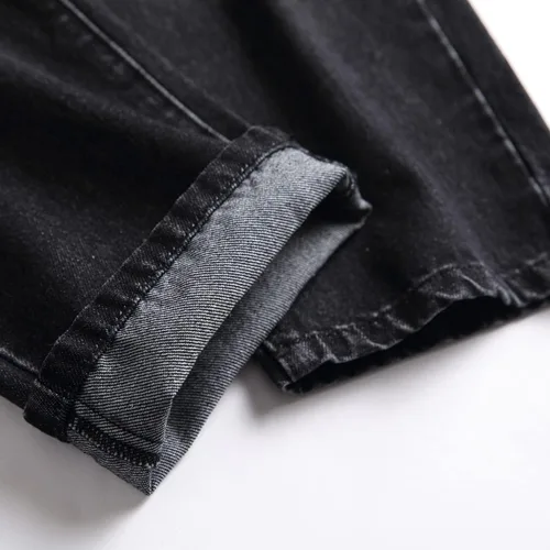 Vista 6 de Jeans rasgados para hombre, ajustados, ajuste regular, pierna cónica, desgastados, pantalones de mezclilla para hombre con agujero