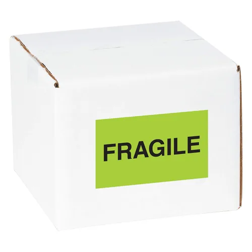 Vista 2 de Tape Logic Aviditi Tape Logic - Adhesivo adhesivo de advertencia verde fluorescente "Fragile" de 3 x 5 pulgadas, para envío, manipulación, embalaje