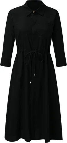 Vista 6 de Twoker Vestidos de mujer de color cuello vuelto botones cintura con cordones media manga vestido casual de primavera para mujer