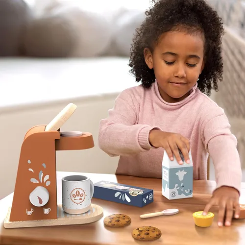 Vista 2 de SPEEDY MONKEY Juego de Máquina de Café de Madera para Niños – Certificado FSC Juego de Simulación de Cafetera Espresso, Conjunto de Café de Juego